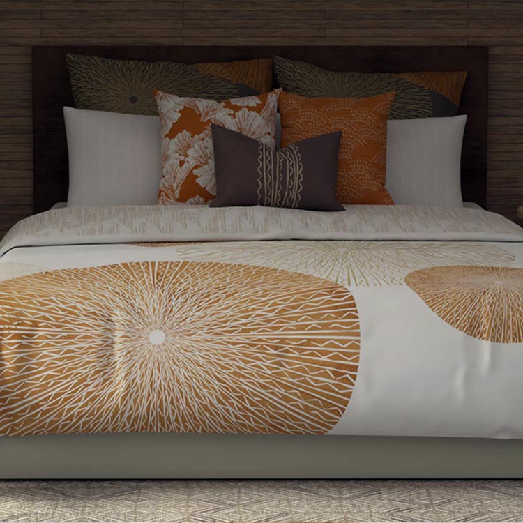 Coastal Home Decor Hawaiian Print Maluhia Duvet Cover On a King Size Bed With Decor Pillows and Euro Shams Mobile Image