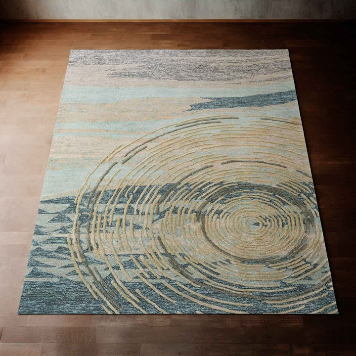 Kilo Hoku Outdoor Blue and Cream Textured Navigational Hawaiian Print Full in a room