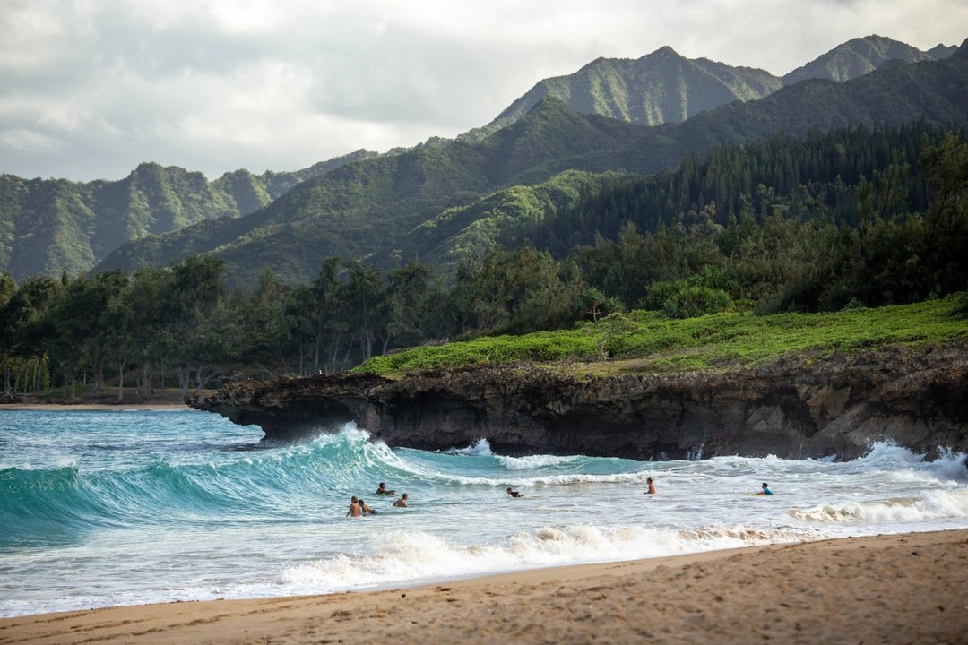 Hawaiian Scenery with mountains and water in front