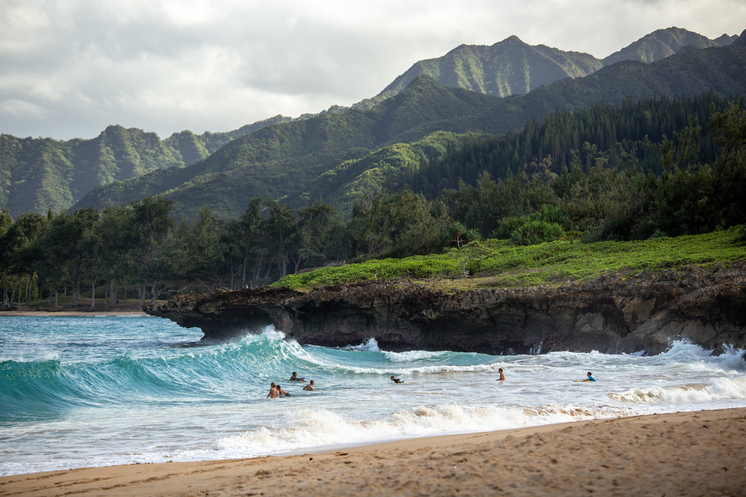 Hawaiian Scenery with mountains and water in front