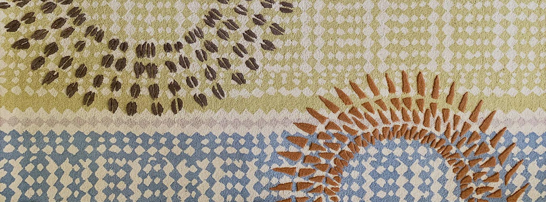 Hālāwai Hawaiian Print In Blue Beige and Orange Colors
