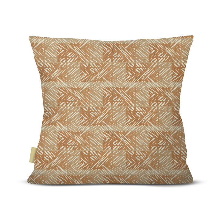 back view of Moena square pillow in earth on white background