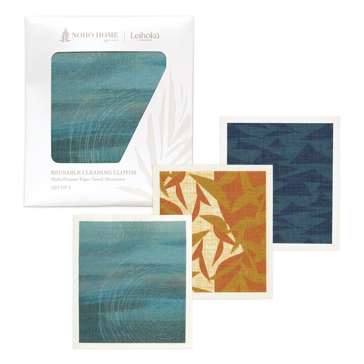 Leihōkū Reusable Cloth Set With Each Cloth Shown Next to the Full Pack