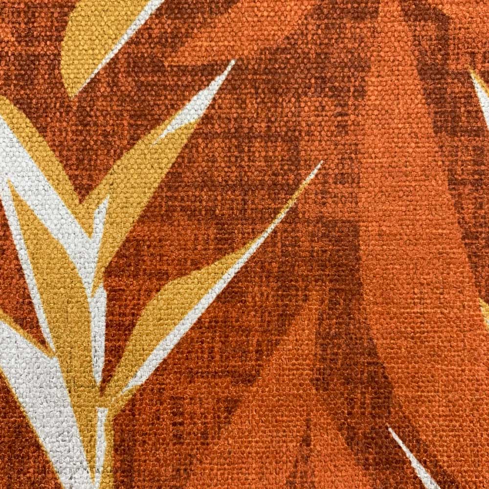 Closeup of the Orange and Gold Symmetrical Pattern Hawaiian Print Premium Ulu Mau Table Runner