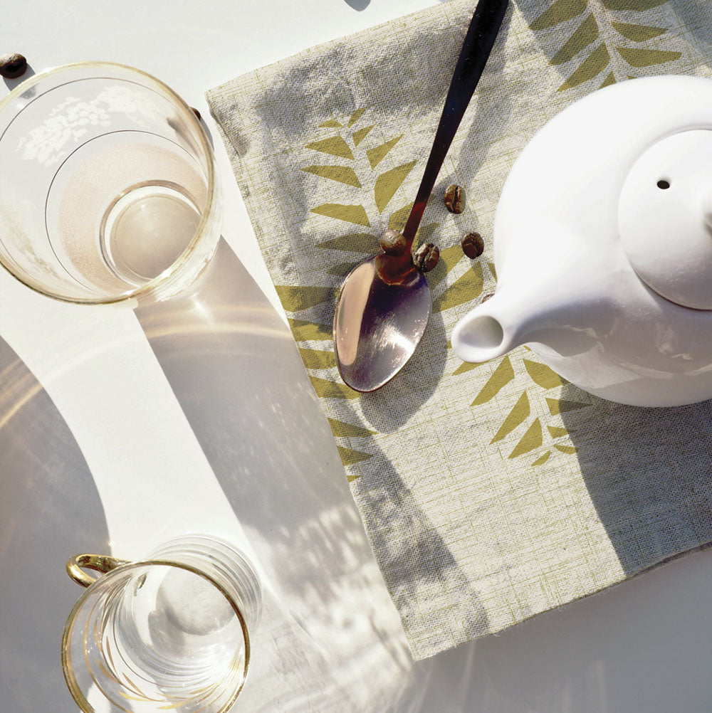 Premium Uluhe Dining Napkin Set  Under a Teapot and a Spoon With Coffee Beans