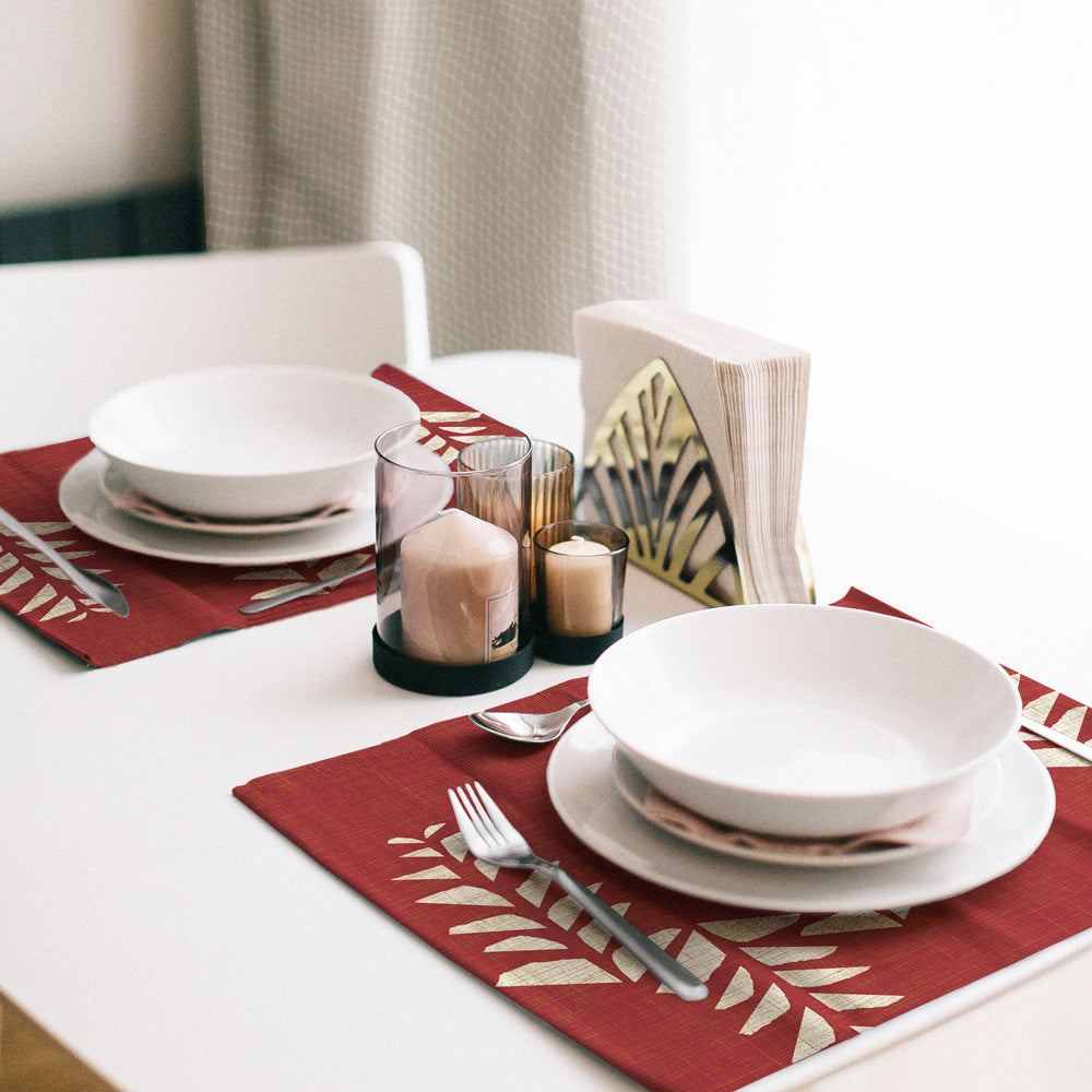 Premium Red Uluhe Dining Placemat Set on a Table With a Plate and Bowl On It