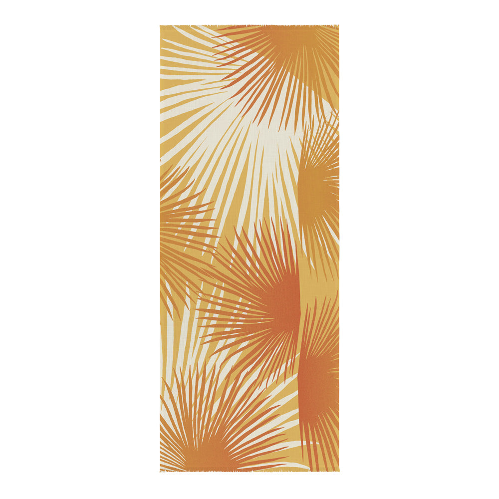 Full Image of the Lilikoʻi  Orange and Gold Loulu Hawaiian Print Travel Wrap 