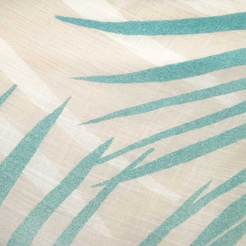 Closeup of the Aqua Light Blue Teal Loulu Hawaiian Print Travel Wrap
