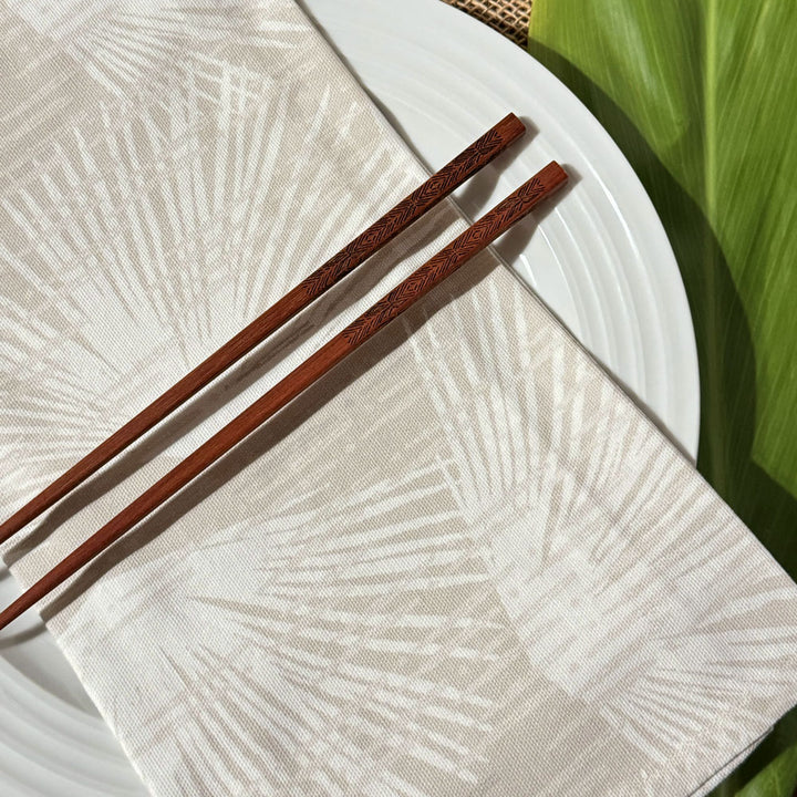 Kanu Tea Towel Set Back Print Shown With Wooden Chopsticks
