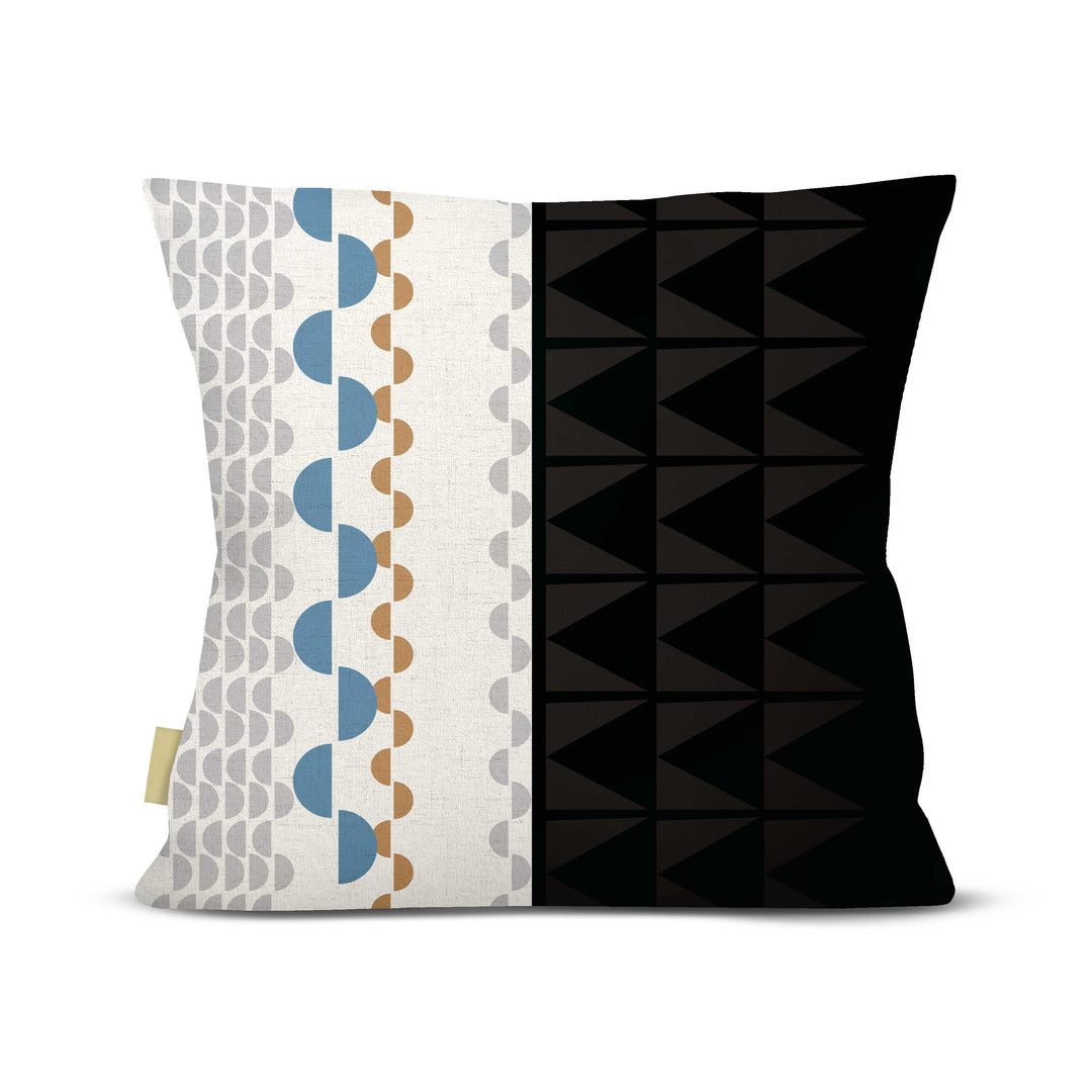 Black and Beige Tatau Pō Square Pillowcase Back View On a White Background