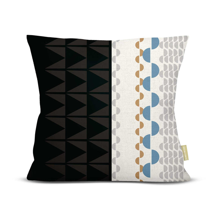 Black and Beige Tatau Pō Square Pillowcase Front View On a White Background