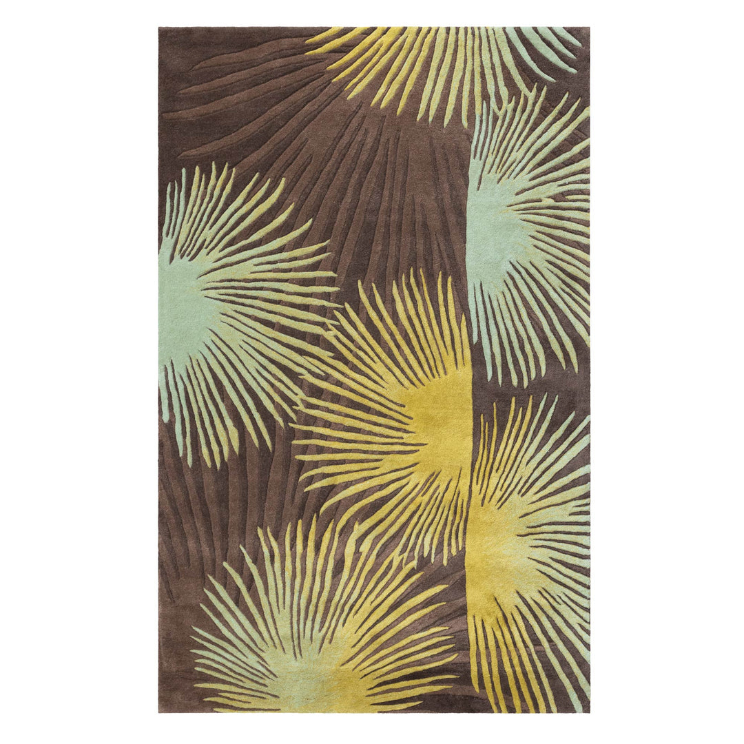 Loulu Area Rug Palm Fronds in Browns and Yellows Full View on a White Background