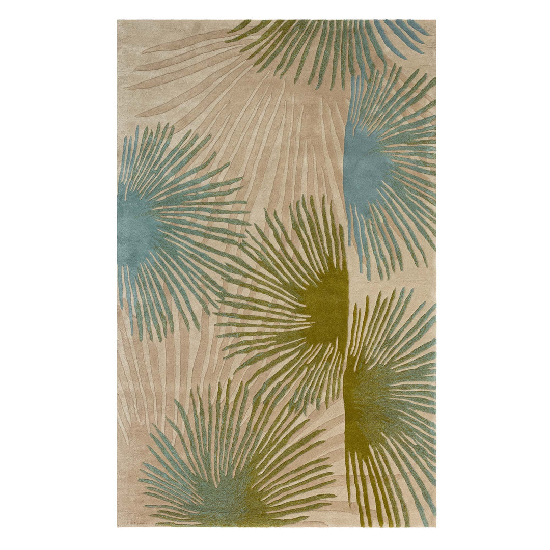 Teal Colored Loulu Area Rug With Hawaiian Print Full View on a White Background