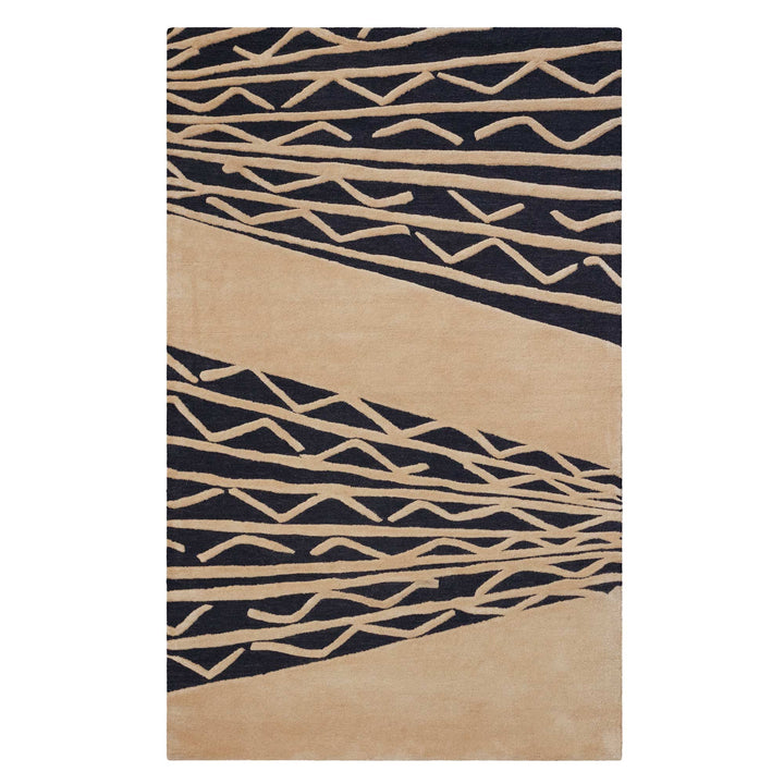 Niho Kila Area Rug Charcoal and Taupe Hawaiian Print Full Frontal View On a White Background