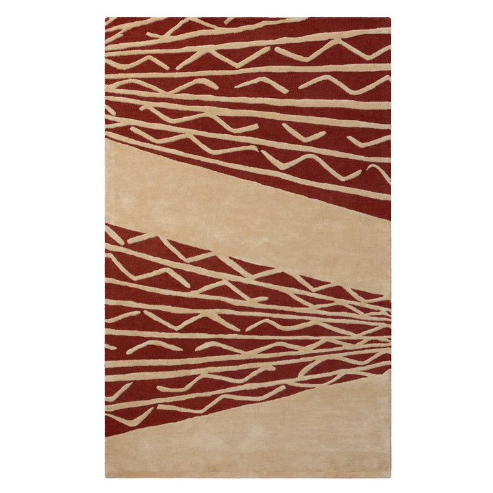 Niho Kila Area Rug Red Burgundy and Taupe Hawaiian Print Full Frontal View On a White Background