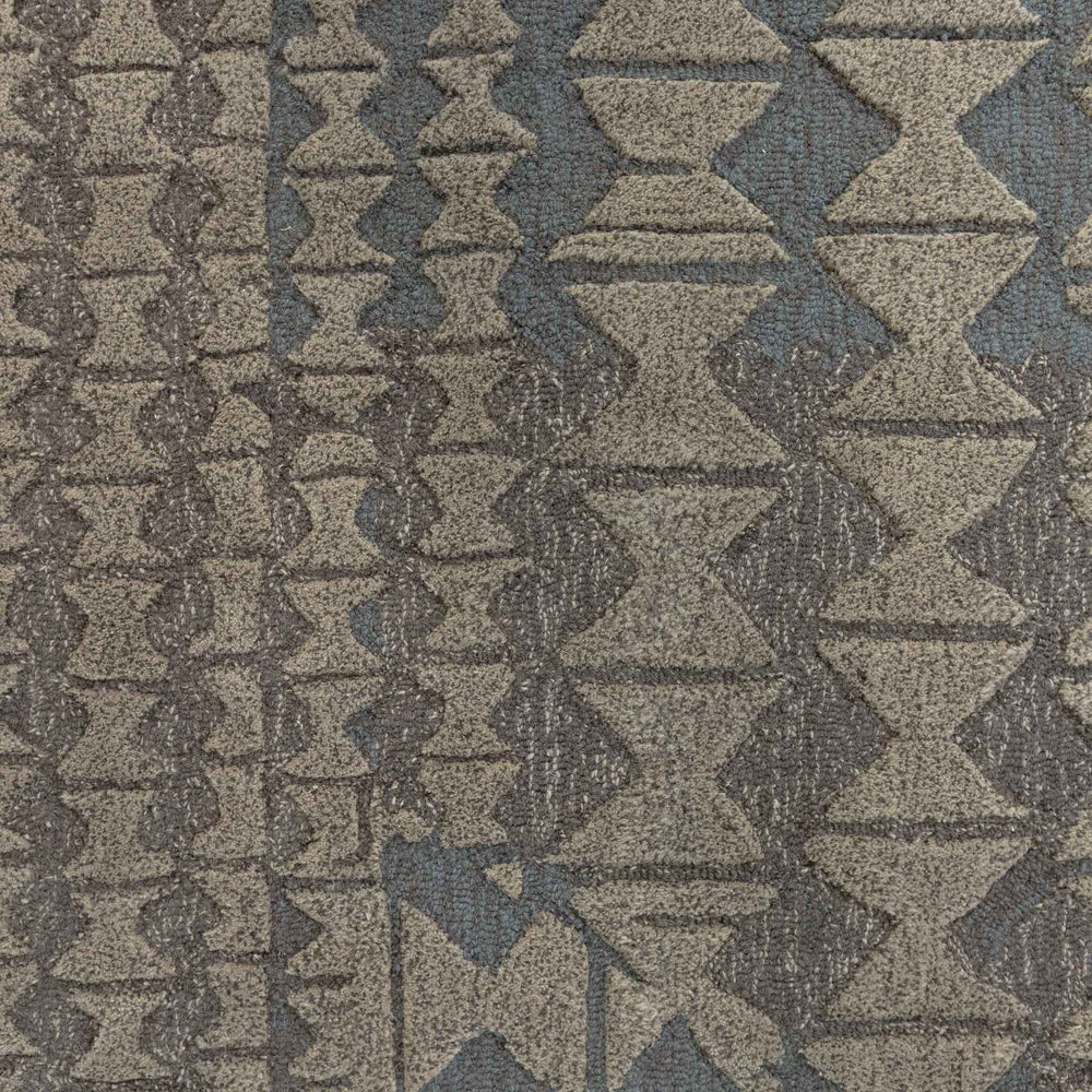 Close Up View of the Pale Blue Kāpili Area Rug Inspired by the Rectangular Wedges Used by Native Hawaiian Artisans