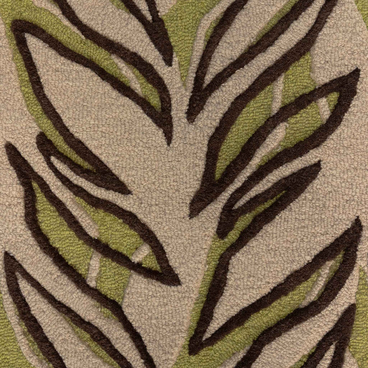 Close Up View of the Plant Inspired Hawaiian Design Green Kī Area Rug