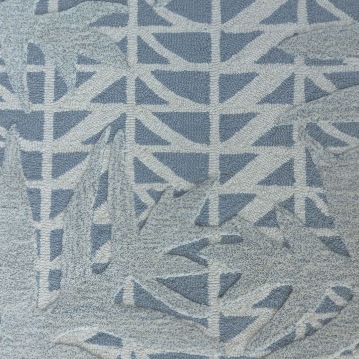 Close Up of the Blue Lauaʻe Area Rug Hawaiian Plant Motifs Design