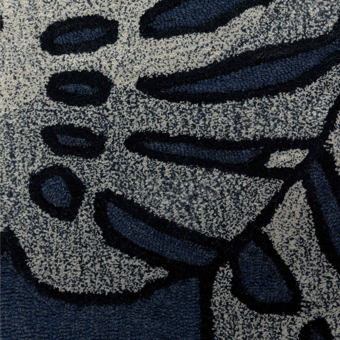 Close Up of the Monstera Deliciosa Plant Area Rug Navy Hawaiian Print 