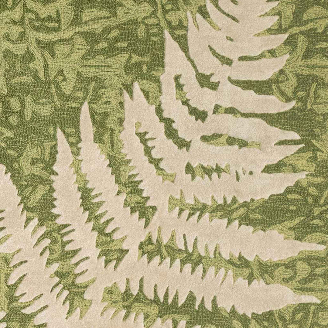 Close Up of the Vibrant Green Color Palapalai Coastal Area Rug Hawaiian Design