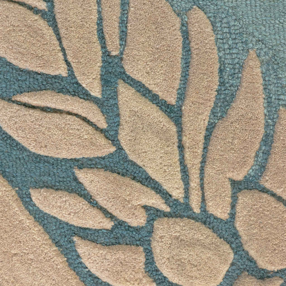 Close Up of the Blue Hawaiian Print Tropical Island Area Rug Design