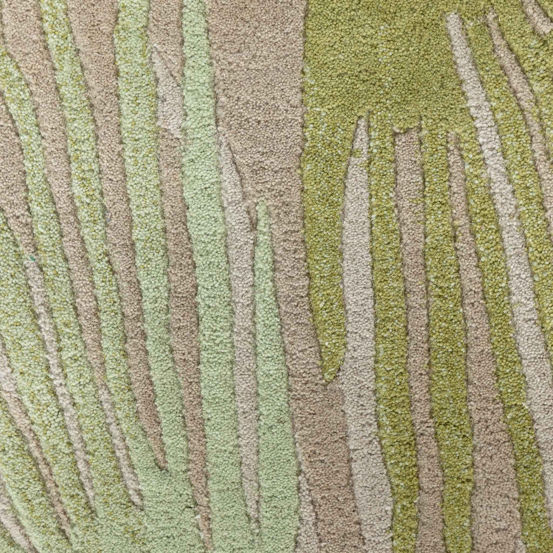 Close Up of Green Loulu Area Rug Palm Fronds Hawaiian Design