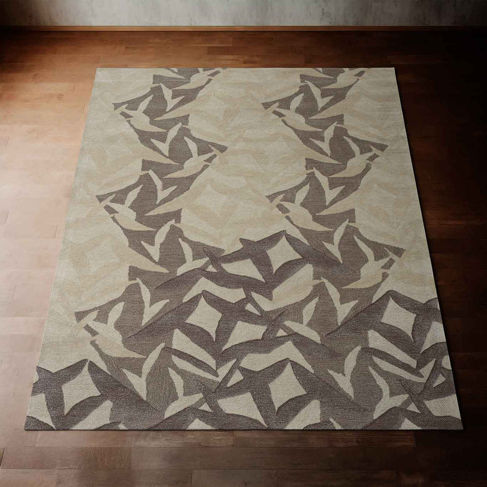 Taupe Color Lele Area Rug Laid Out Flat on a Wood Floor