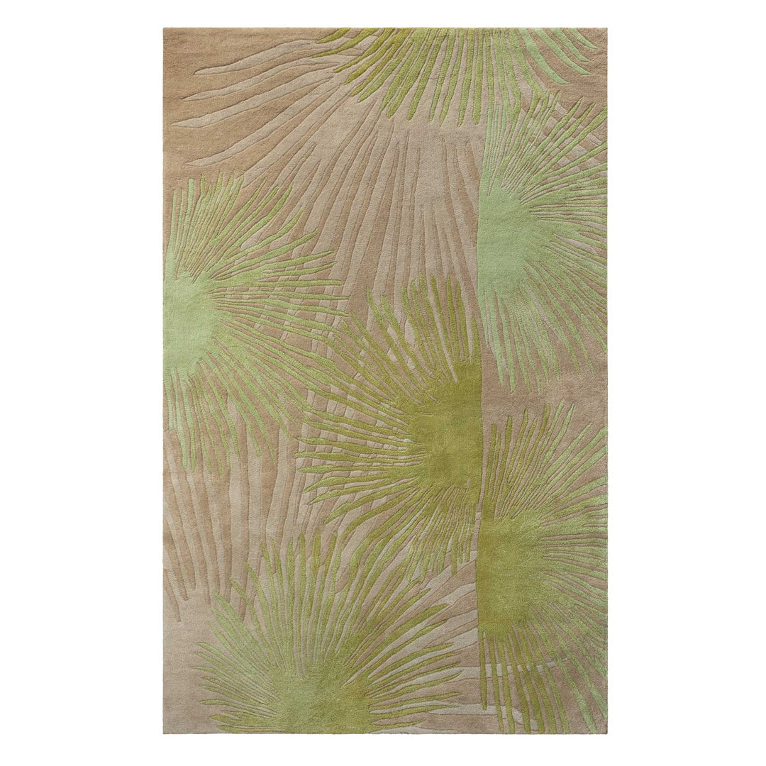 Loulu Area Rug Green and Tan Color with Hawaiian Print Full Frontal View On a White Background