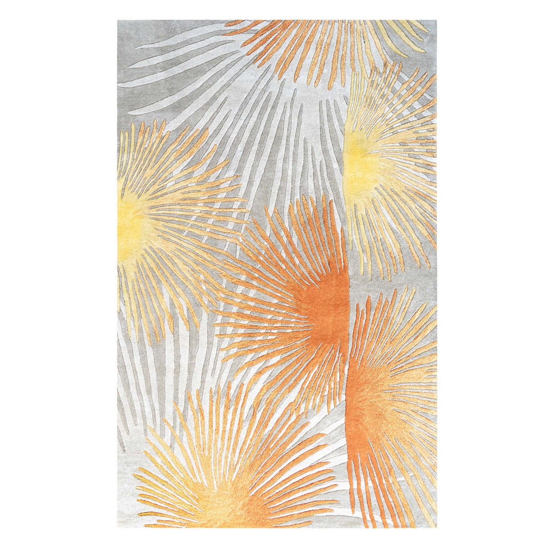 Loulu Area Rug Orange Yellow and Grey Color with Hawaiian Print Full Frontal View On a White Background