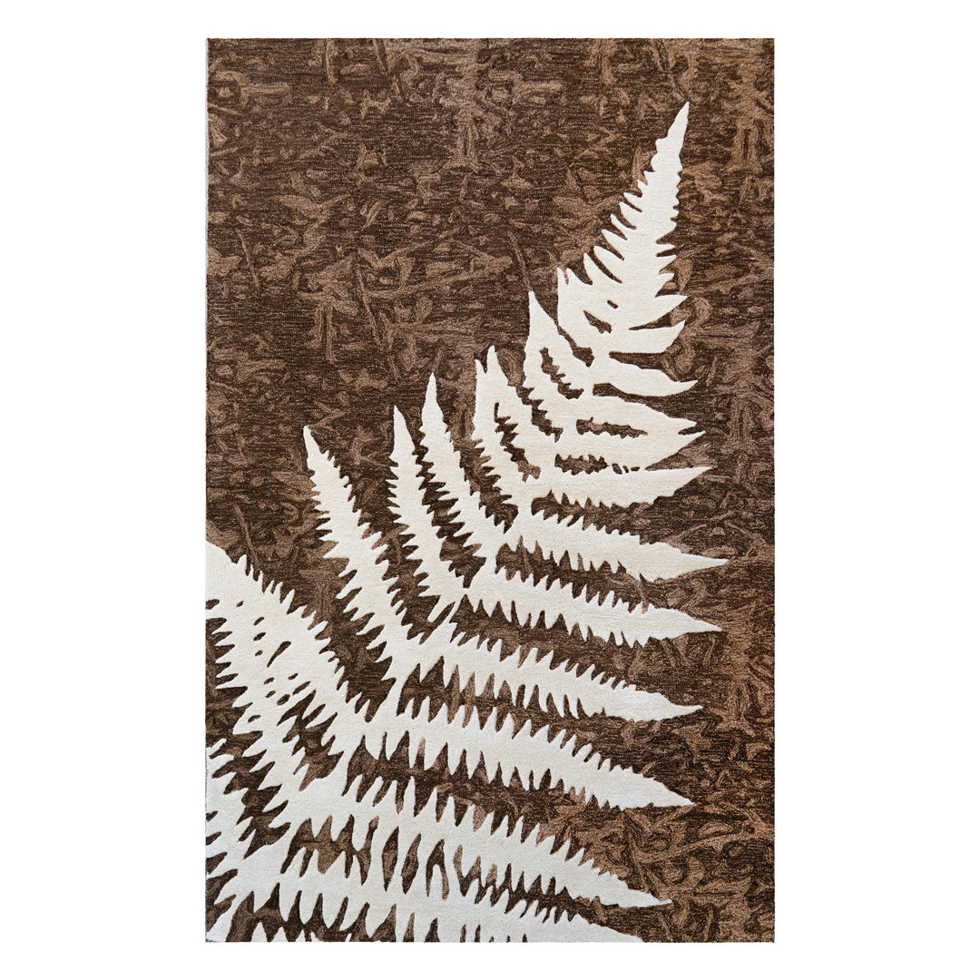 Palapalai Rug Tan Leaf with Brown Textured Color with Hawaiian Print Full Frontal View On a White Background