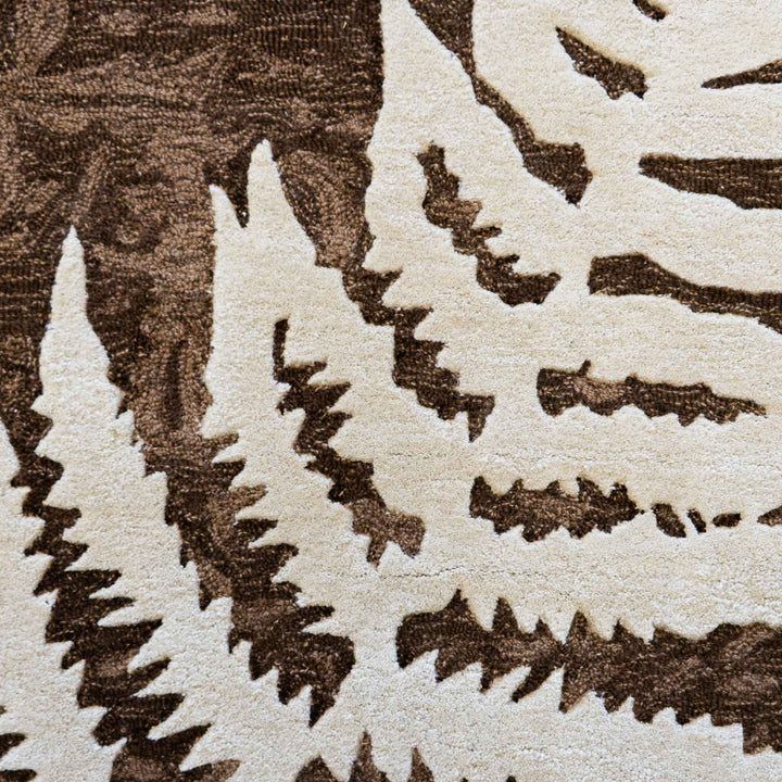 close up of Palapalai Rug Tan Leaf with Brown Textured Color with Hawaiian Print