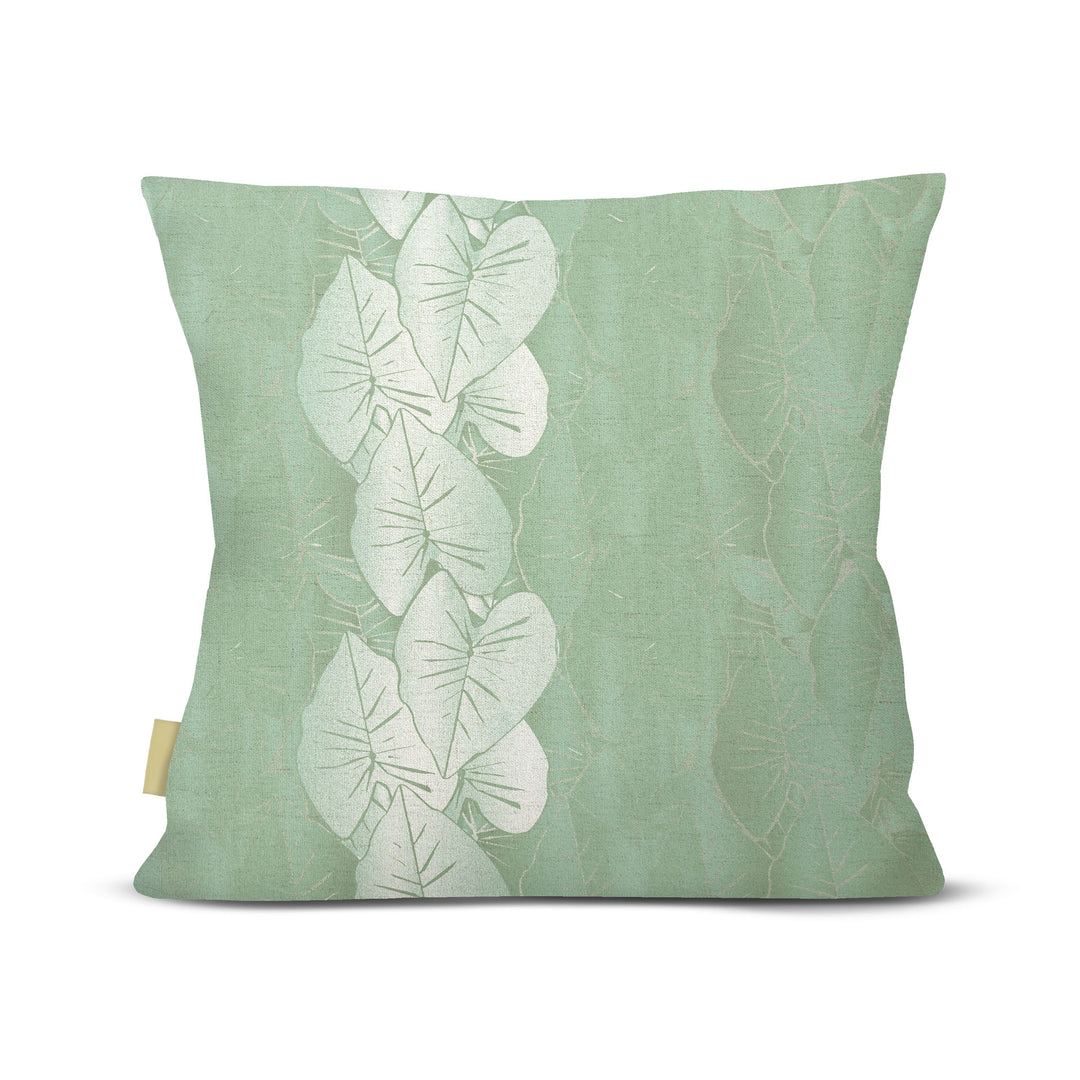 back view Hānai premium square pillow on white background