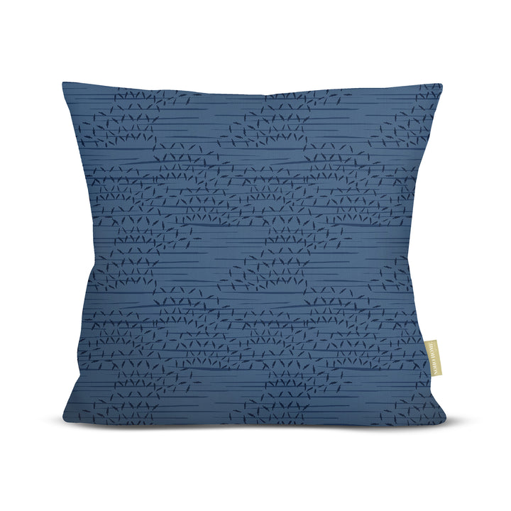 front view of Kaha square pillow in blue on white background