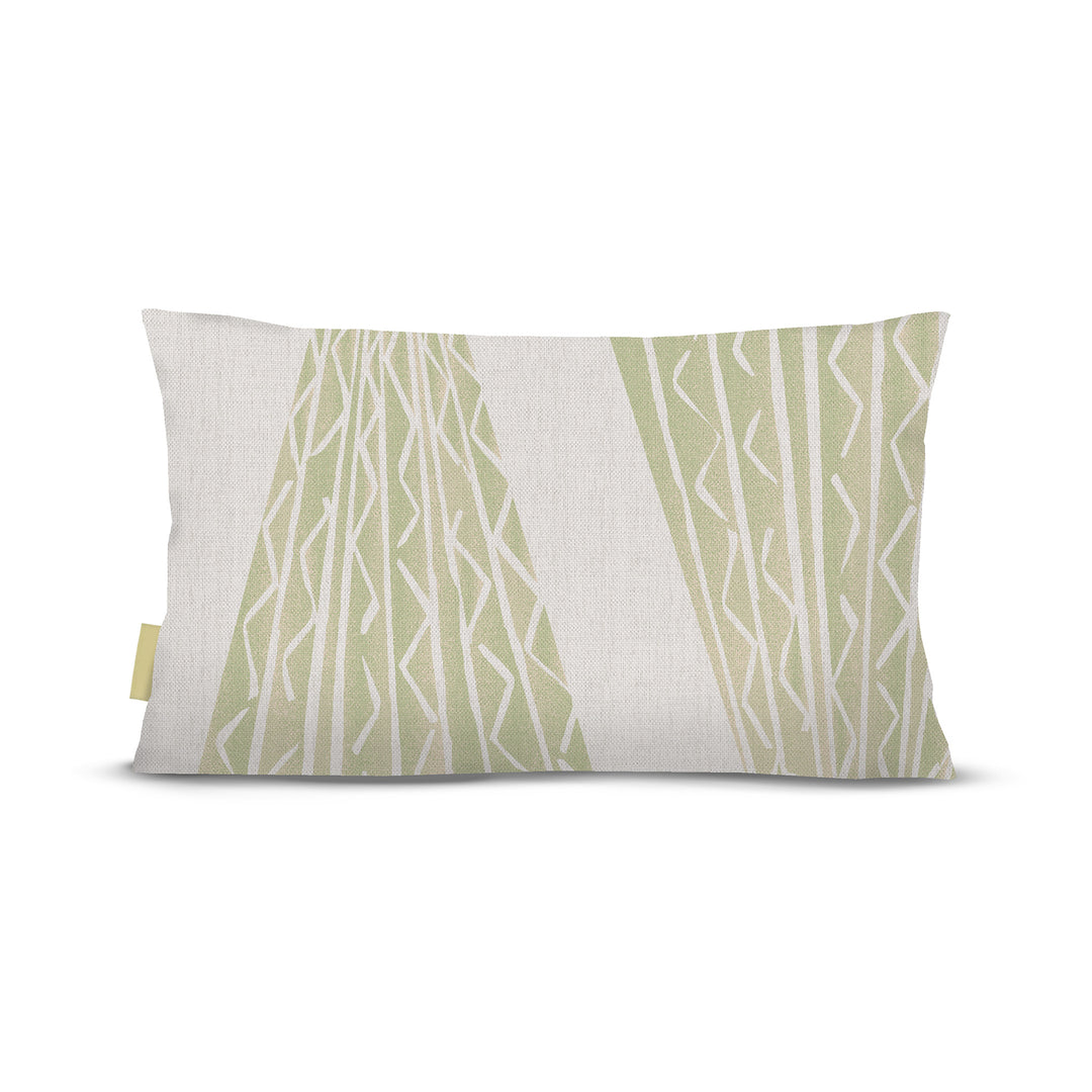 back view of Niho Kila lumbar pillow in sage on white background