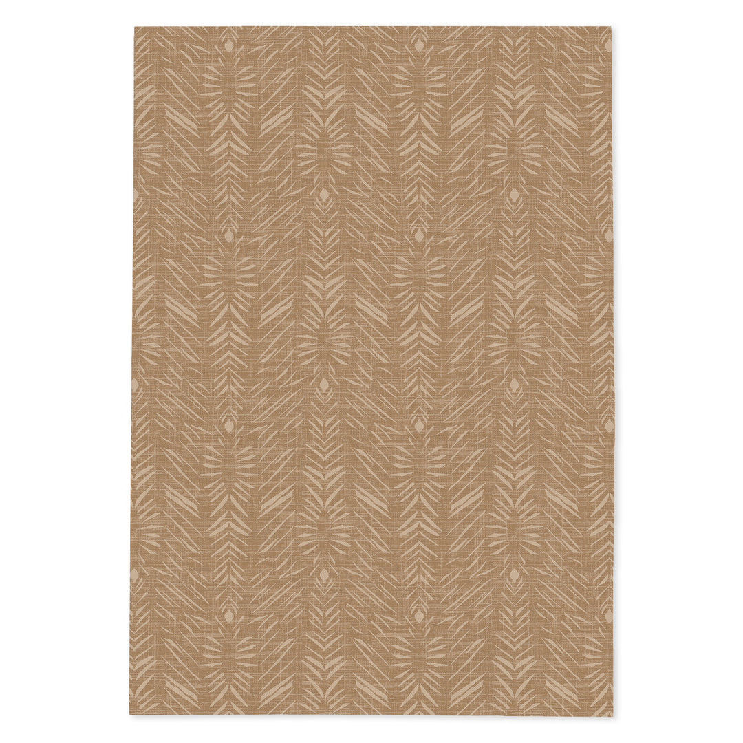 Hulu tea towel design in tan, with a symmetrical feather pattern inspired by the lei hulu