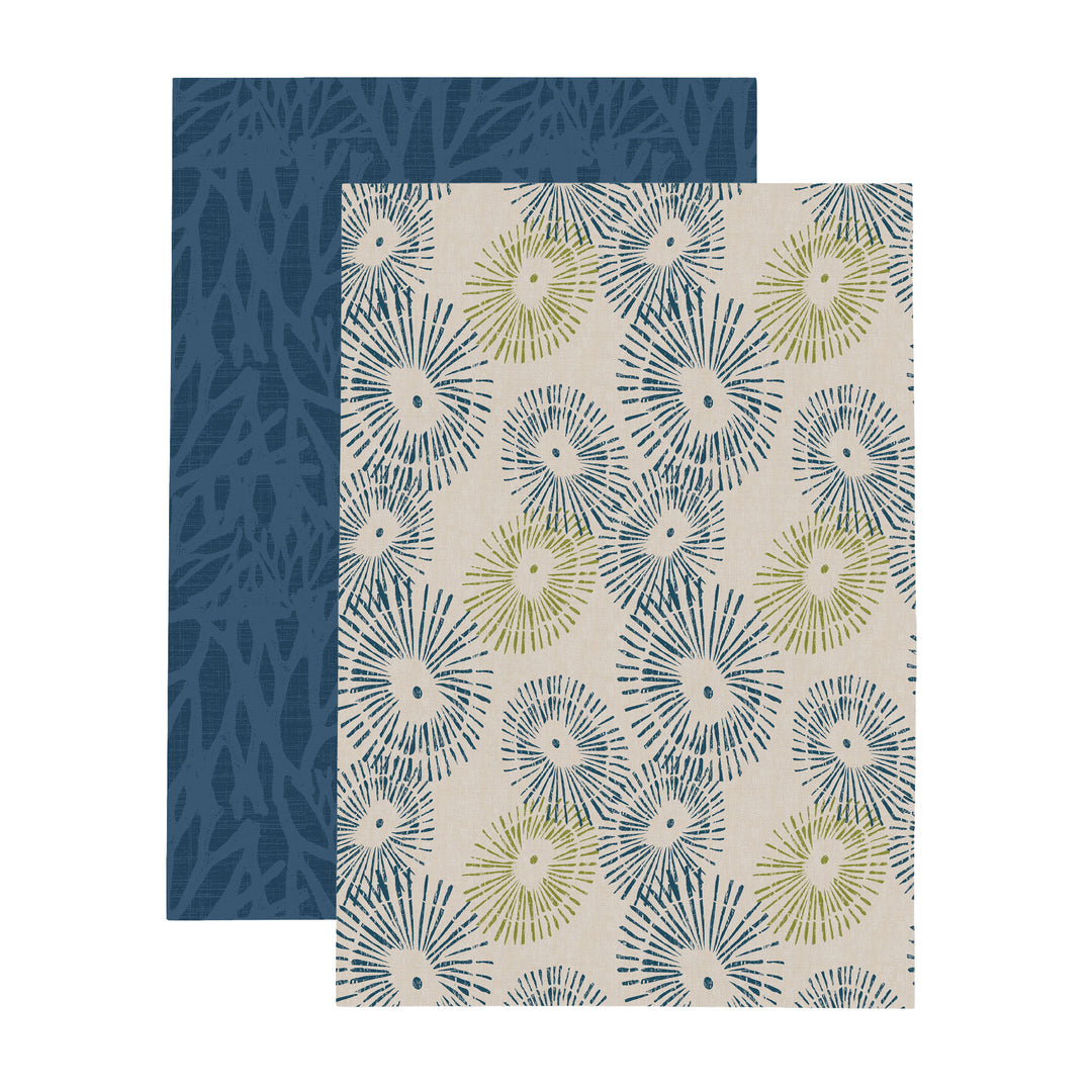 ʻOpihi and Limu Hawaiian tea towel set in blue and ivory