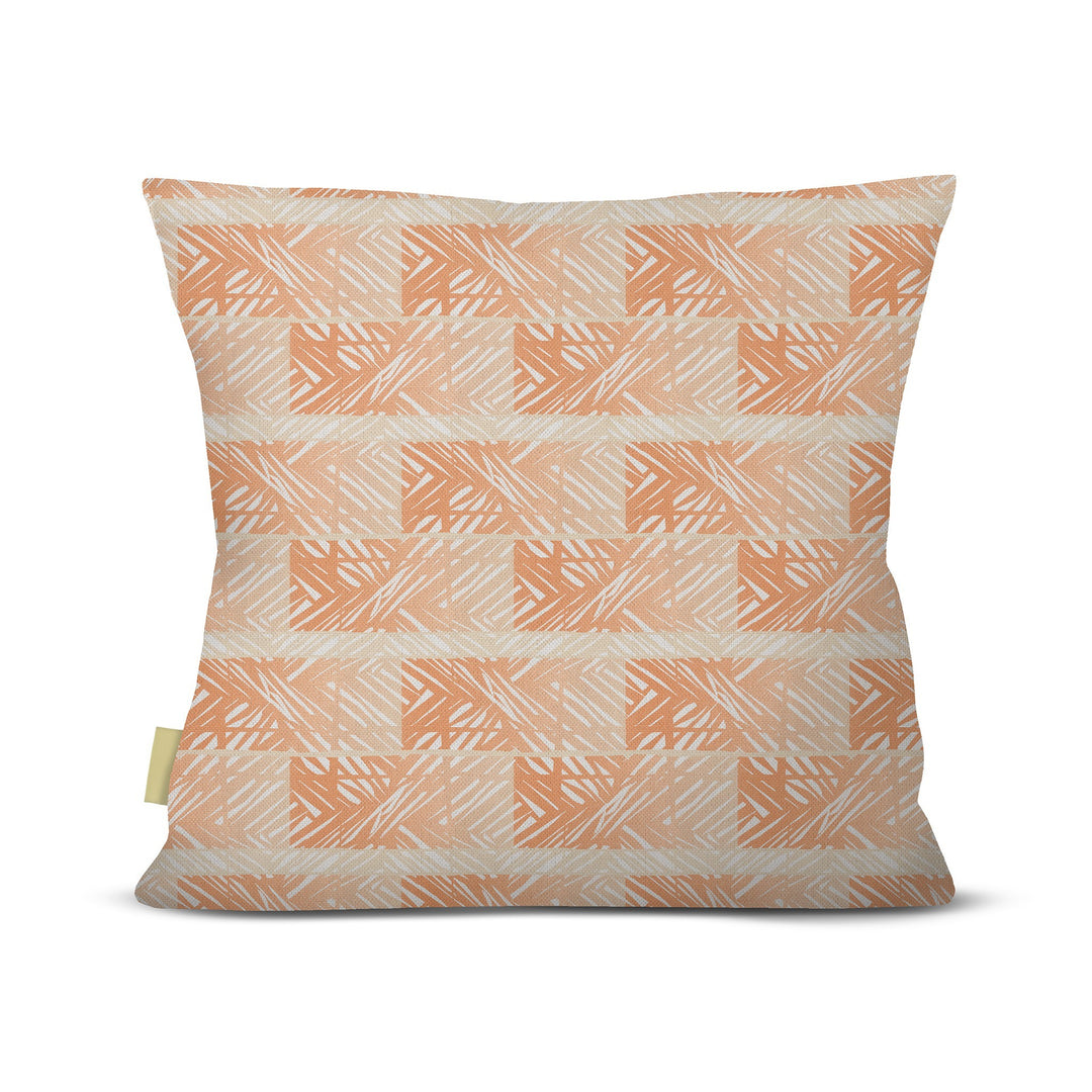 back view of Moena square pillow in orange on white background