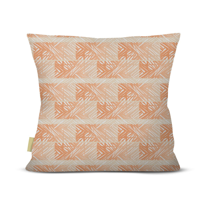 back view of Moena square pillow in orange on white background