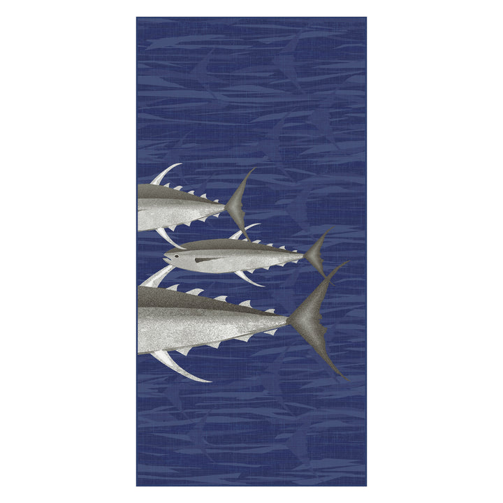 blue microfiber travel towel with ahi fish print