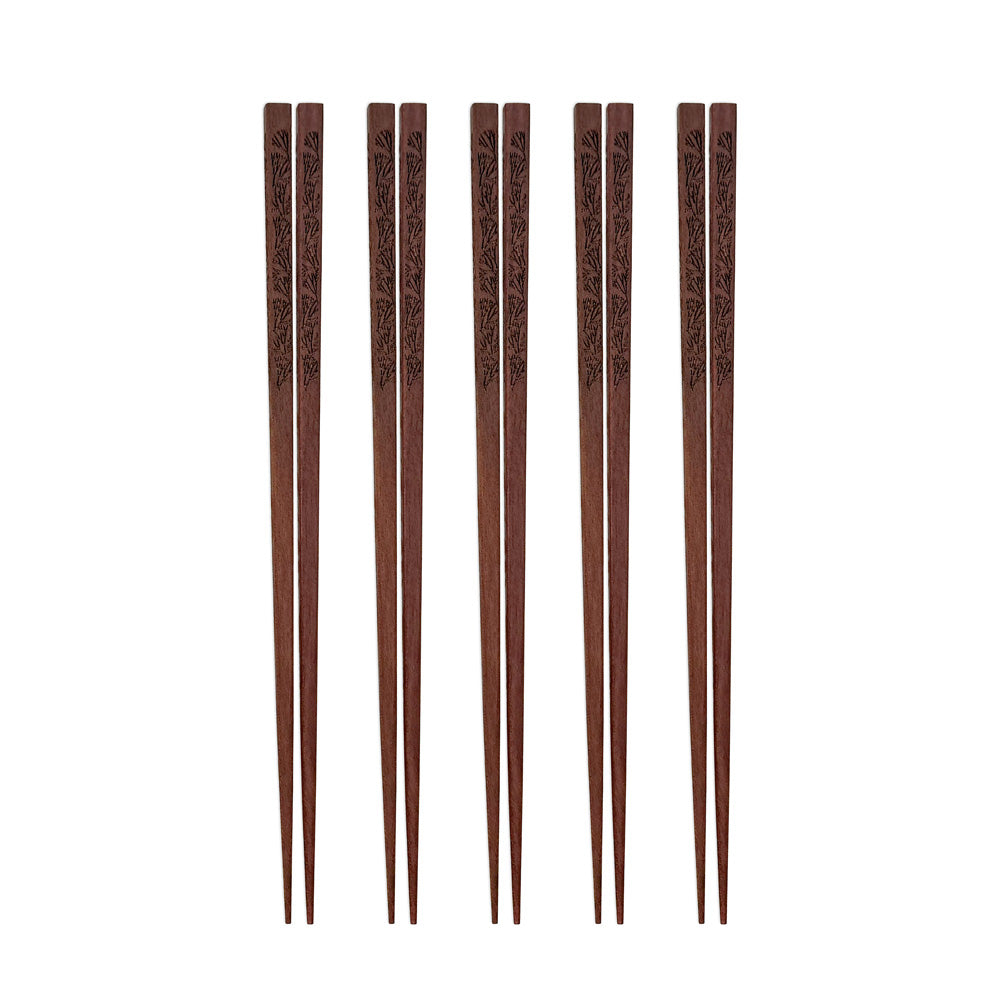 set of five redwood limu chopsticks on white background