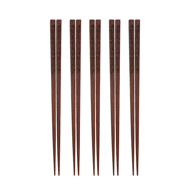 set of five redwood limu chopsticks on white background