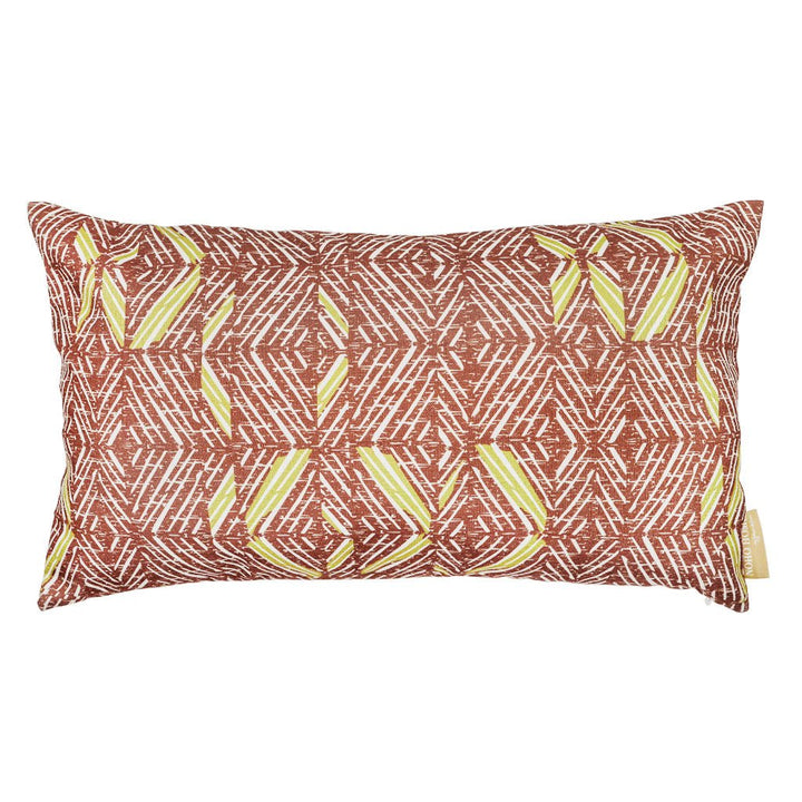 'Akahi Lumbar Pillowcase in Chartreuse & Cocoa against a white background.