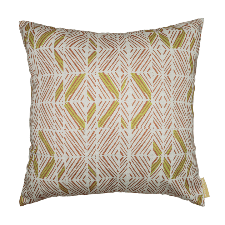 Chartreuse & Cocoa & Ivory ʻAkahi Square Pillowcase Front View On a White Background