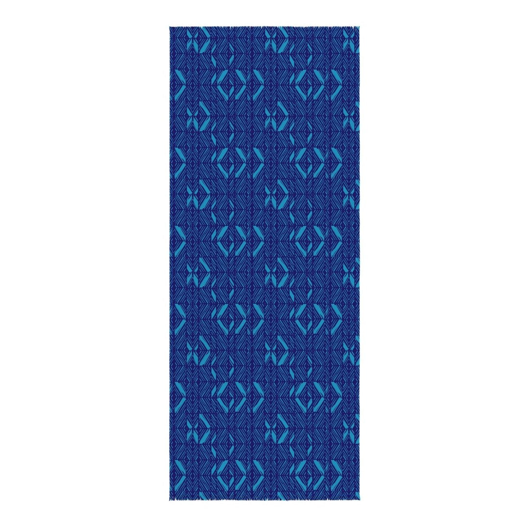 Blue fabric with geometric pattern on a white background