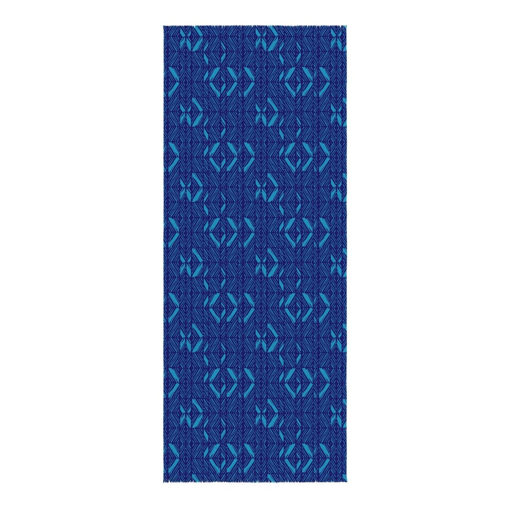 Blue fabric with geometric pattern on a white background
