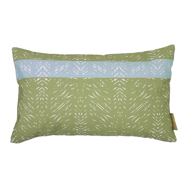 Aloe & Aquamarine Batik Lumbar Pillowcase Front View On a White Background