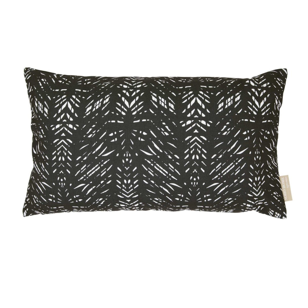 Black Batik lumbar pillow against white background