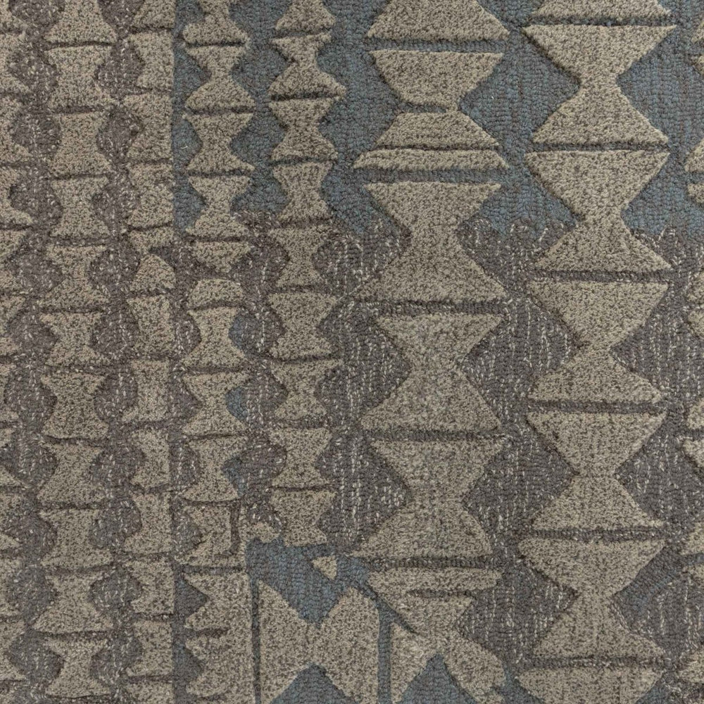 Close Up View of the Pale Blue Kāpili Area Rug Inspired by the Rectangular Wedges Used by Native Hawaiian Artisans