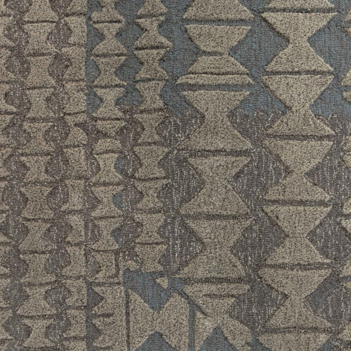 Close Up View of the Pale Blue Kāpili Area Rug Inspired by the Rectangular Wedges Used by Native Hawaiian Artisans