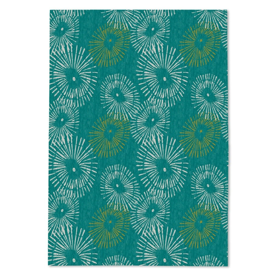 Teal Tea Towel with white and yellow Opihi pattern